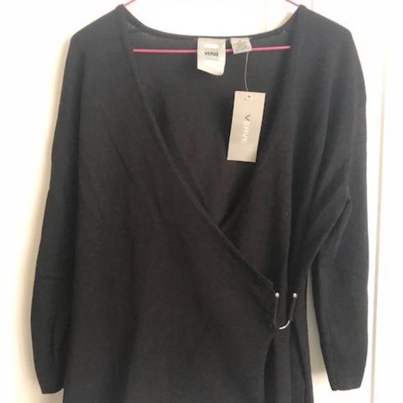 Verve Sweaters - Black Cross-over Sweater Sz Petite Large NWT